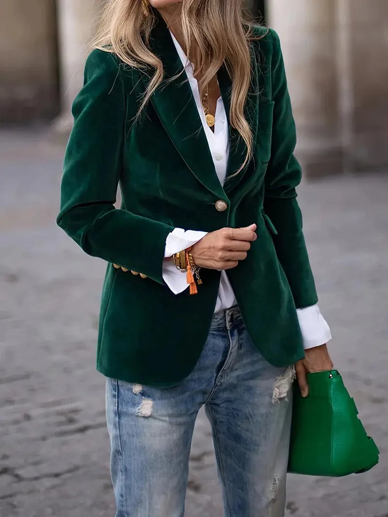 Fluwelen Blazer Dames in Flessengroen, productfoto