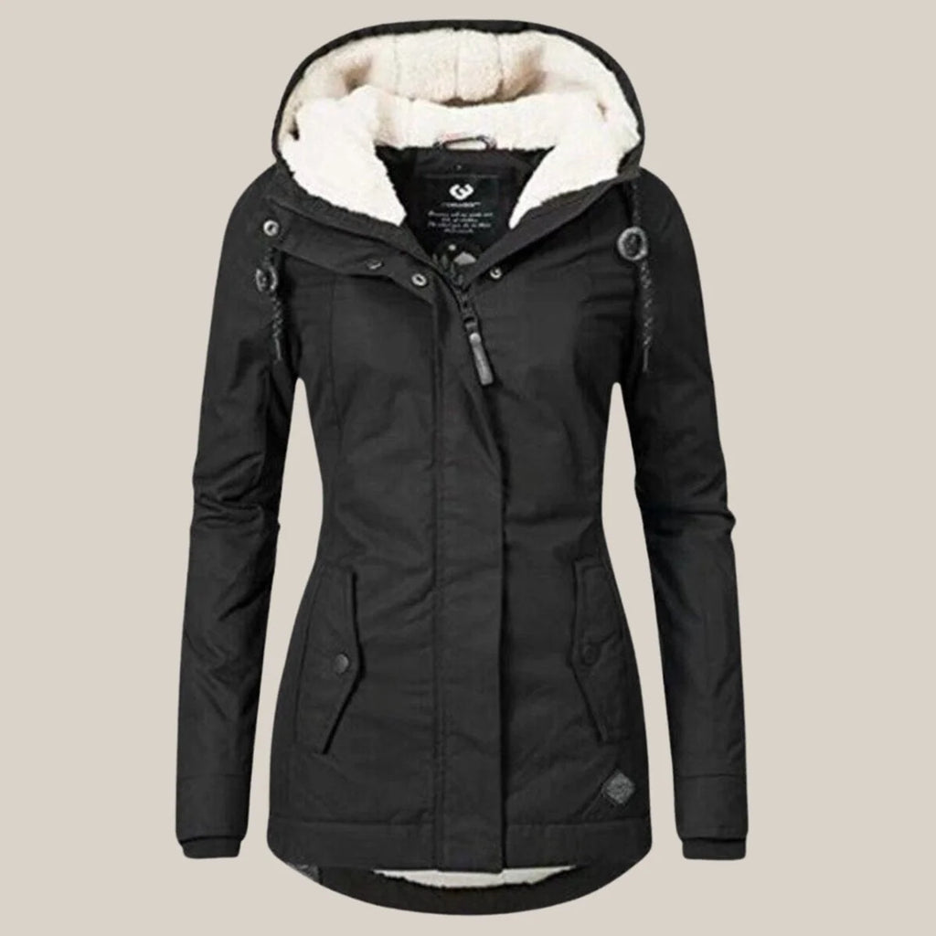 Gewatteerde Winterjas Dames met Fleecevoering in Zwart, productfoto