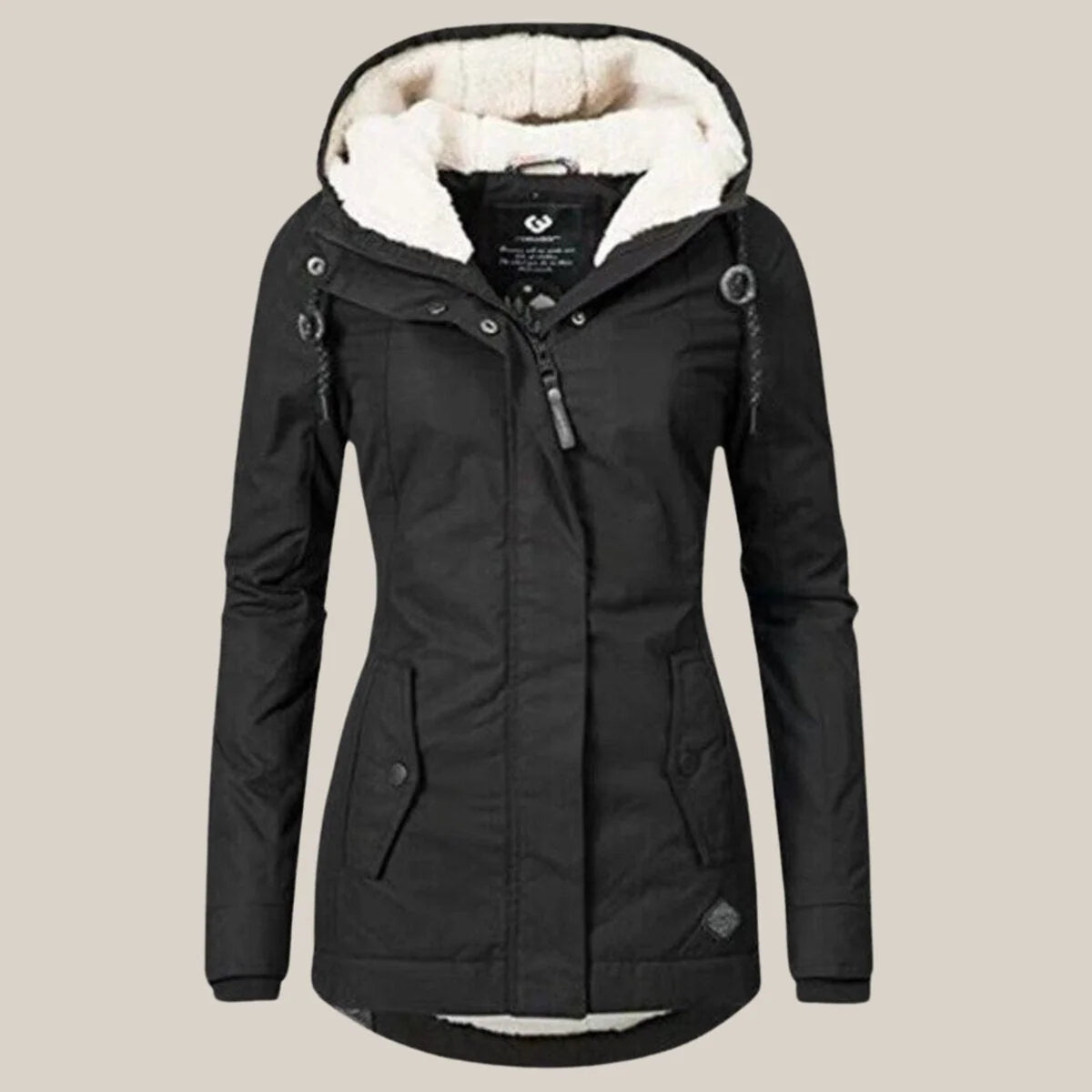 Gewatteerde Winterjas Dames met Fleecevoering in Zwart, productfoto