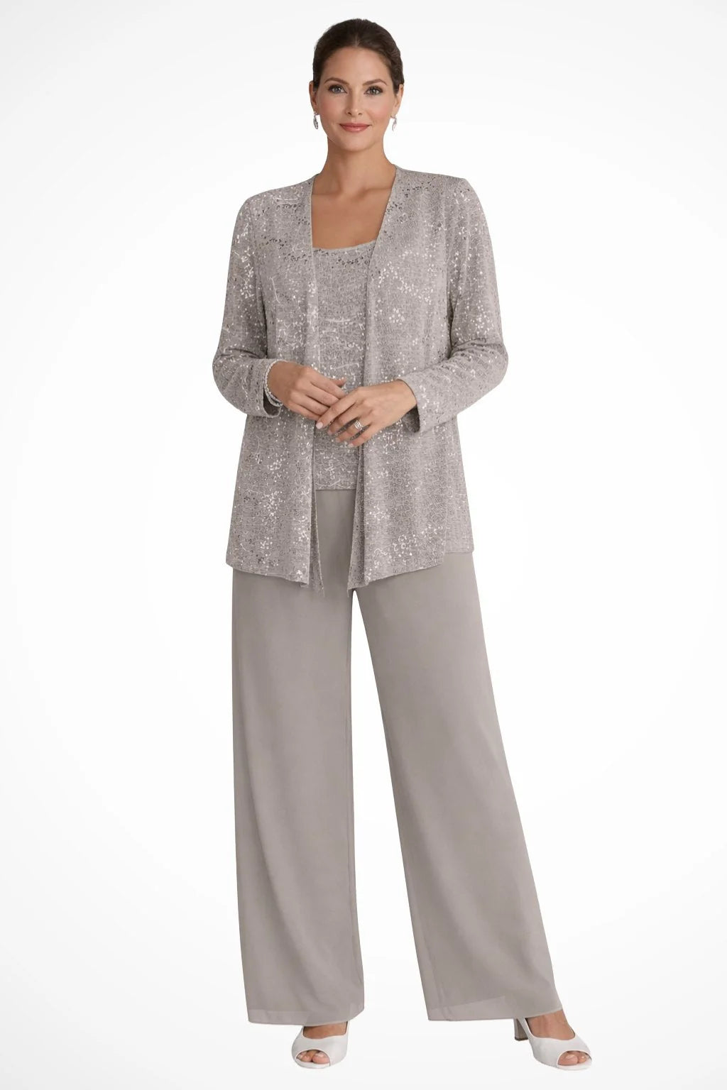 Pailletten Broekpak Dames Driedelig in Beige, productfoto