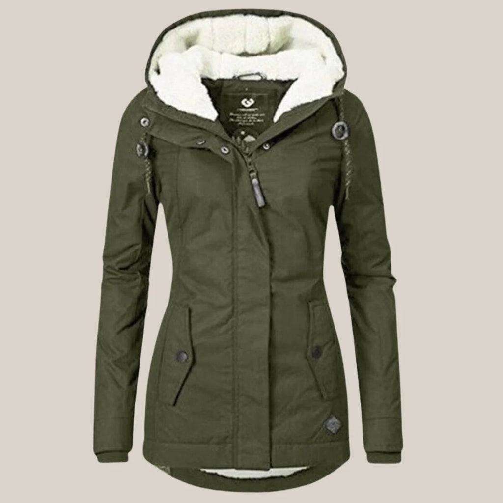Gewatteerde Winterjas Dames met Fleecevoering in Groen, productfoto