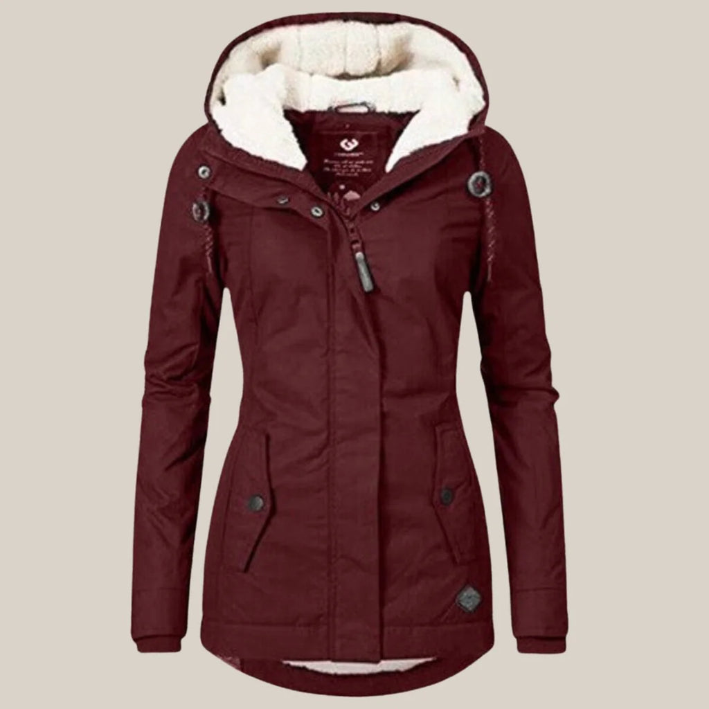 Gewatteerde Winterjas Dames met Fleecevoering in Rood, productfoto