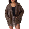 Oversized Imitatieleren Jas Dames met Rits in Donkerbruin, productfoto