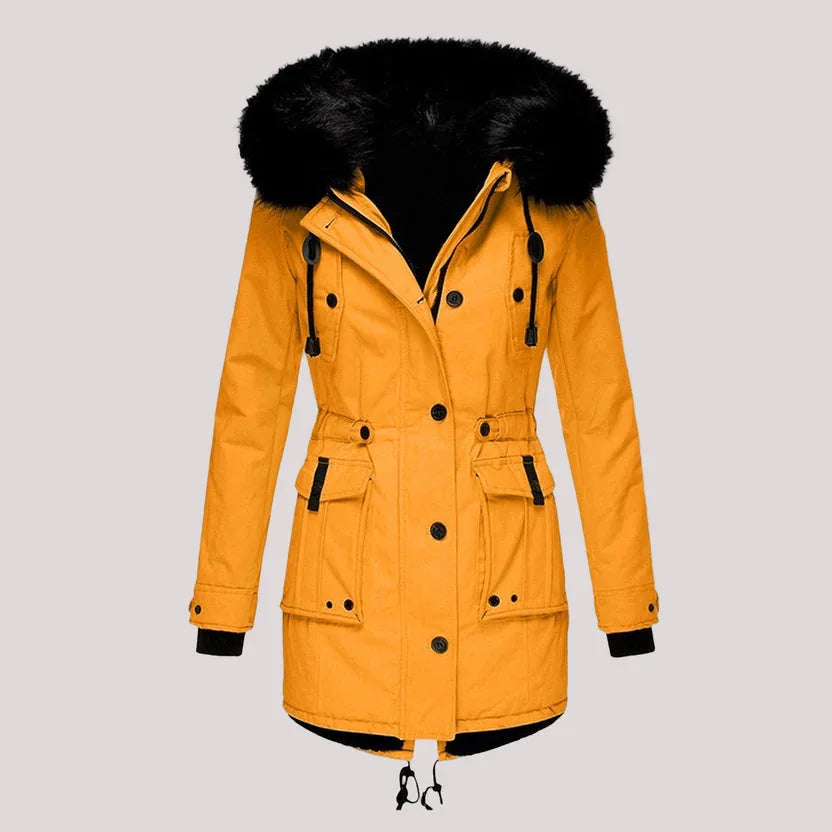 Pufferjas Dames met Capuchon in Goud, productfoto