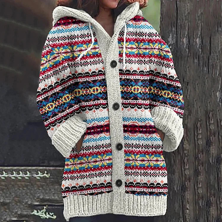 Gebreid Vest Dames met Capuchon en Noors Patroon in Multicolor, productfoto