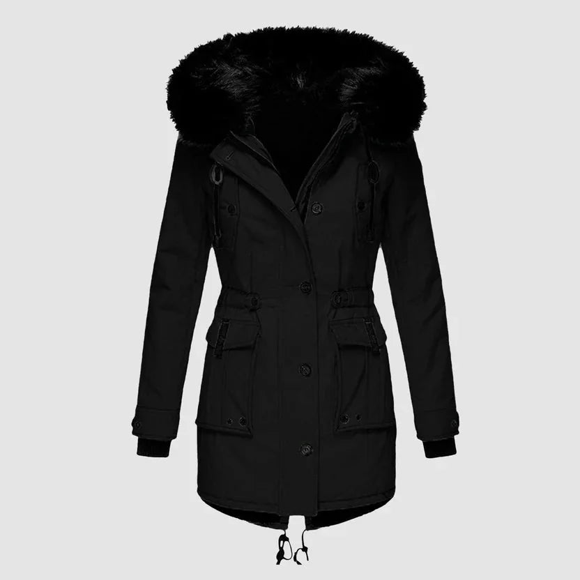 Pufferjas Dames met Capuchon in Zwart, productfoto