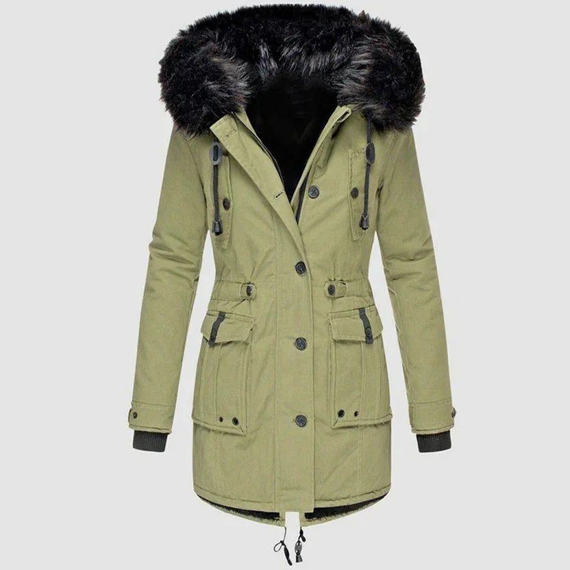 Pufferjas Dames met Capuchon in Groen, productfoto