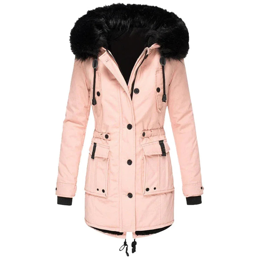 Pufferjas Dames met Capuchon in Roze, productfoto