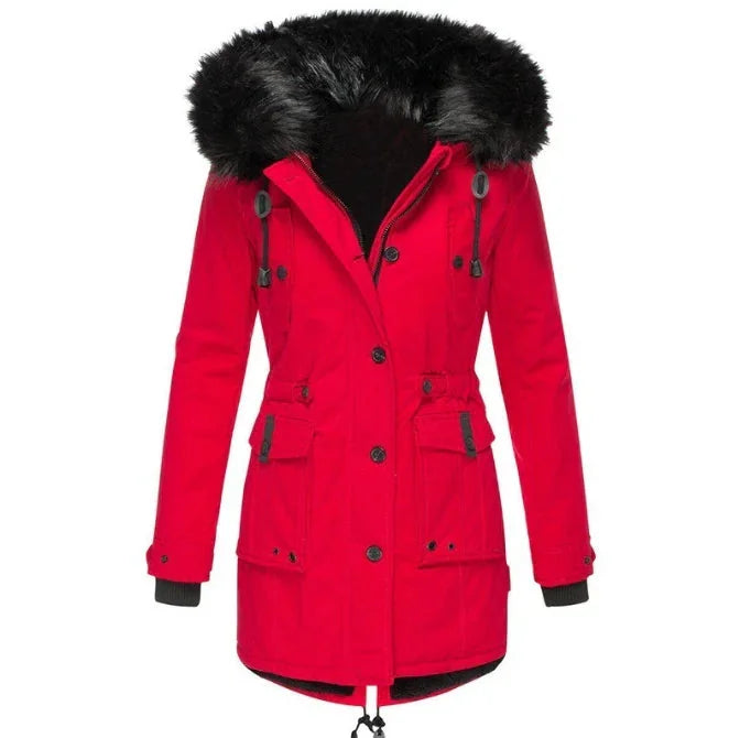 Pufferjas Dames met Capuchon in Rood, productfoto