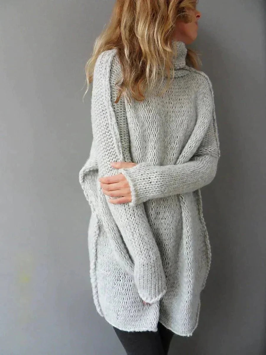 Lange Oversized Coltrui Dames in Grijs, gedragen door model, vooraanzicht