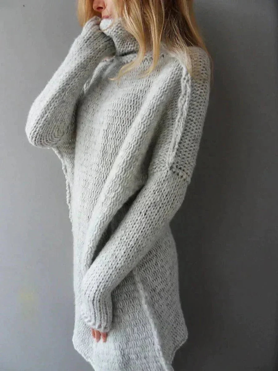 Lange Oversized Coltrui Dames in Grijs, gedragen door model, zijaanzicht