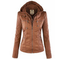 Imitatieleren Jas Dames met Afneembare Capuchon in Bruin, productfoto