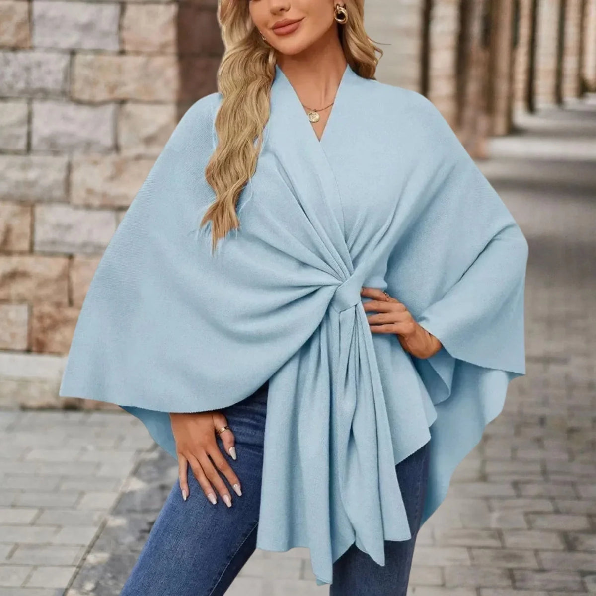 Poncho Dames One Size in Hemelsblauw, productfoto