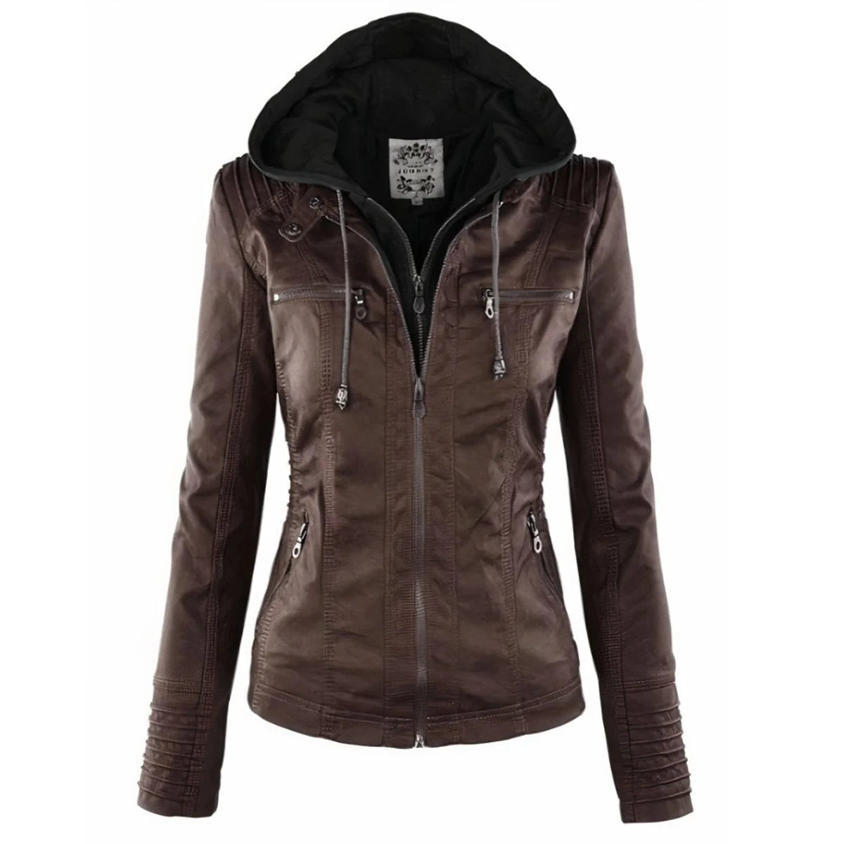 Imitatieleren Jas Dames met Afneembare Capuchon in Donkerbruin, productfoto