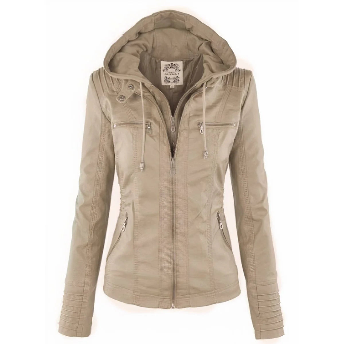 Imitatieleren Jas Dames met Afneembare Capuchon in Beige, productfoto
