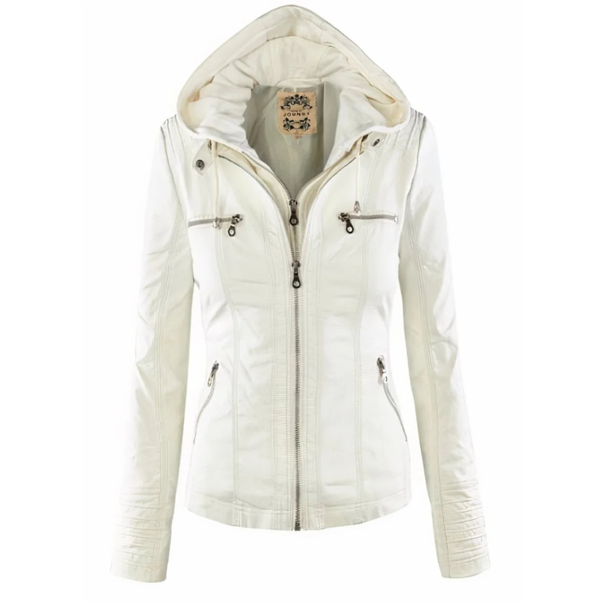 Imitatieleren Jas Dames met Afneembare Capuchon in Wit, productfoto