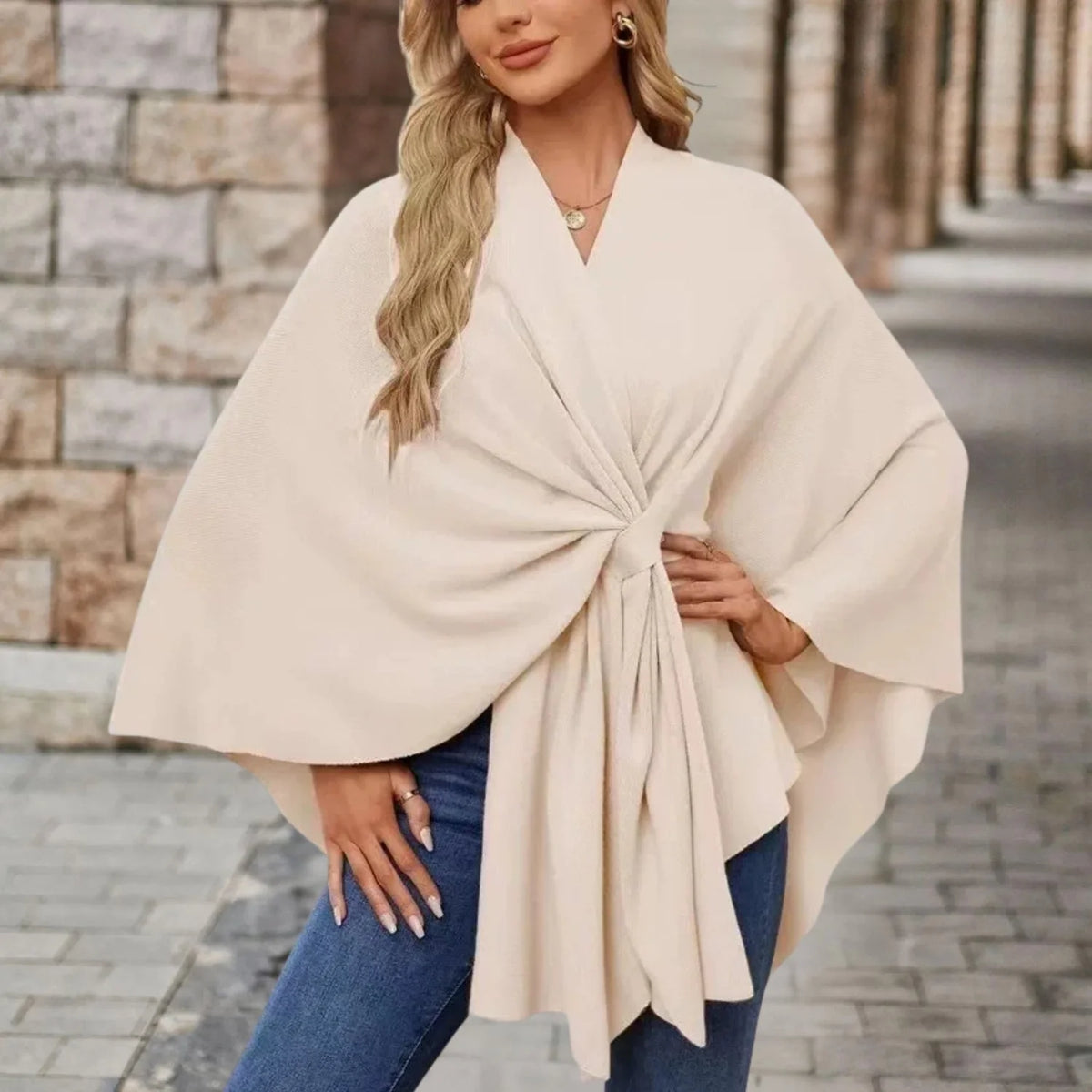 Poncho Dames One Size in Crème, productfoto
