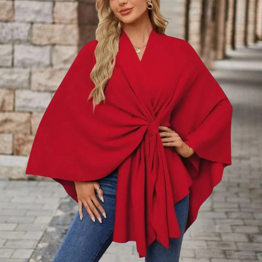 Poncho Dames One Size in Karmijnrood, productfoto