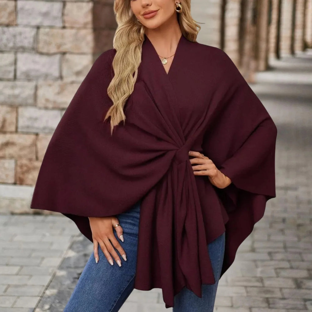 Poncho Dames One Size in Bordeauxrood, productfoto