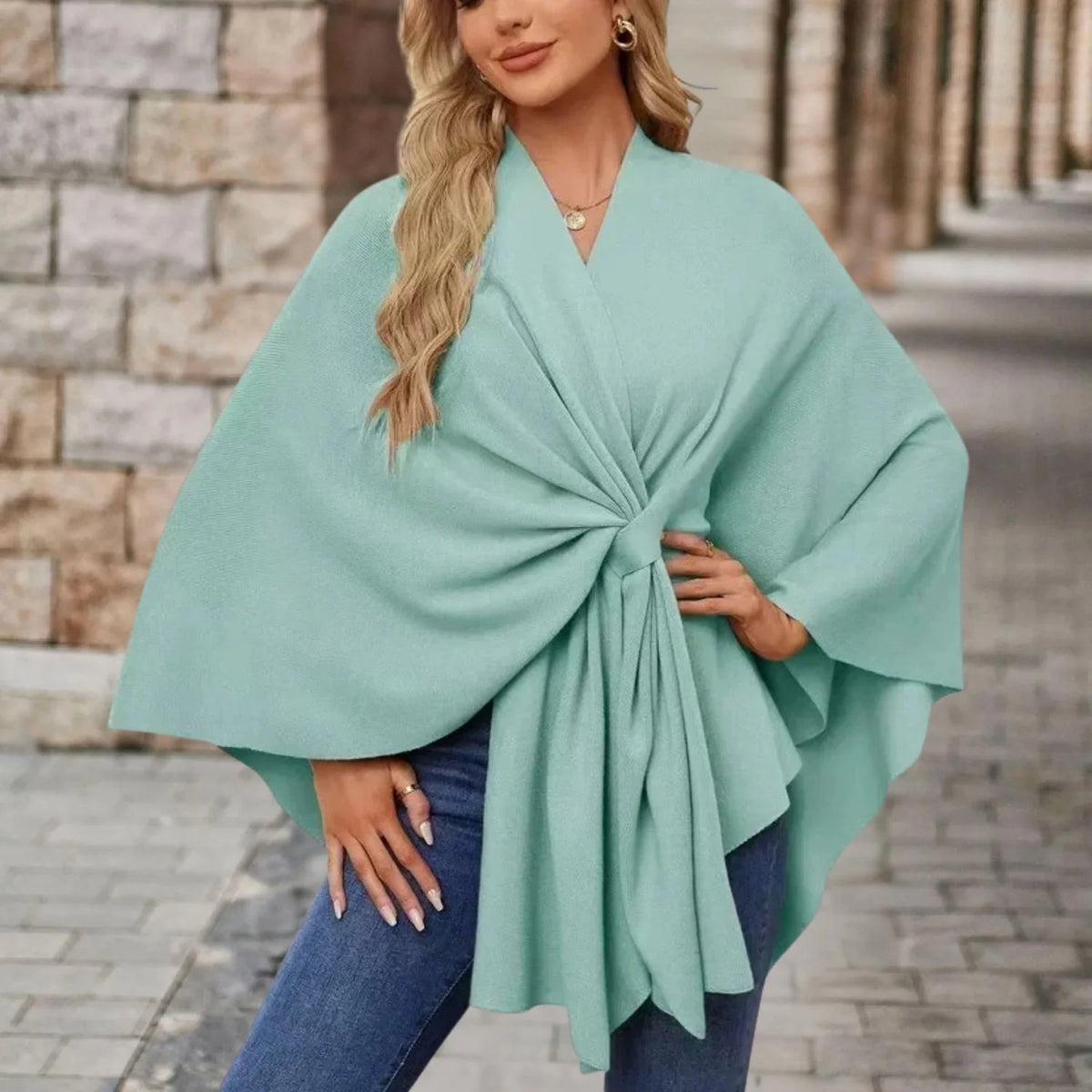 Poncho Dames One Size in Mintgroen, productfoto
