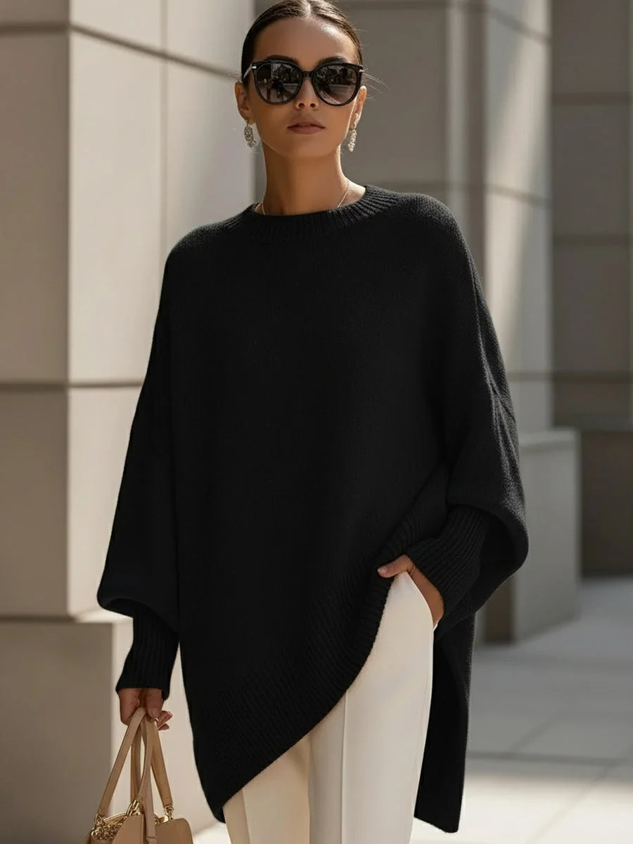 Oversized Poncho Trui Dames in Zwart, productfoto