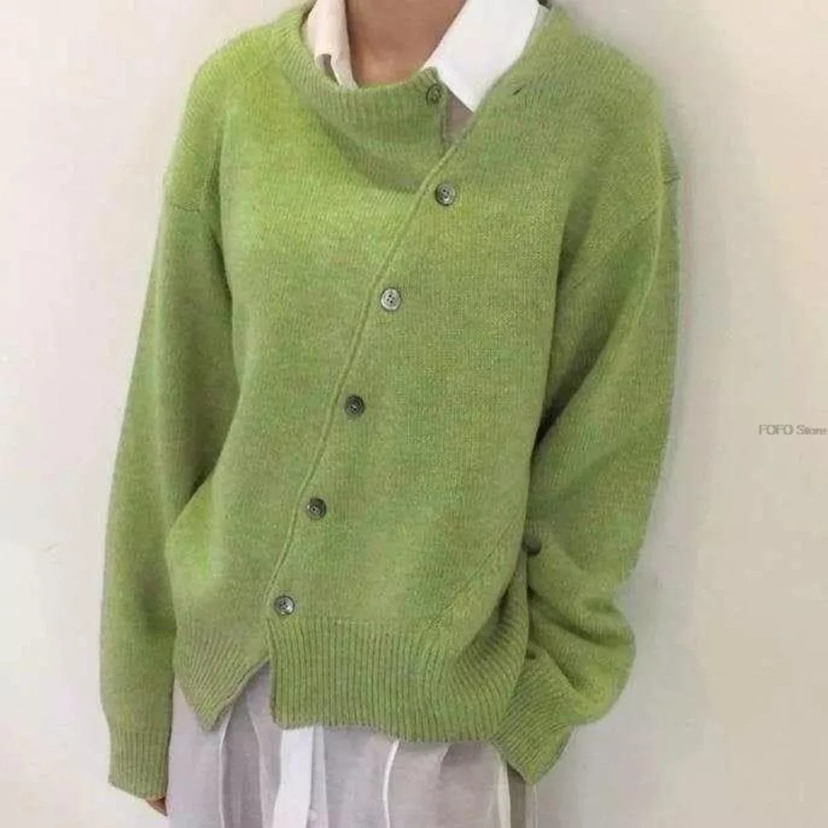 Overslag Vest Dames Fijngebreid in Groen, productfoto