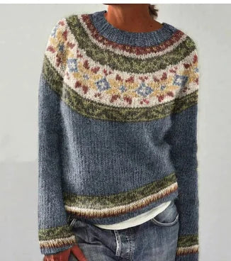 Noorse Trui Dames met Ronde Hals in Blauw, productfoto