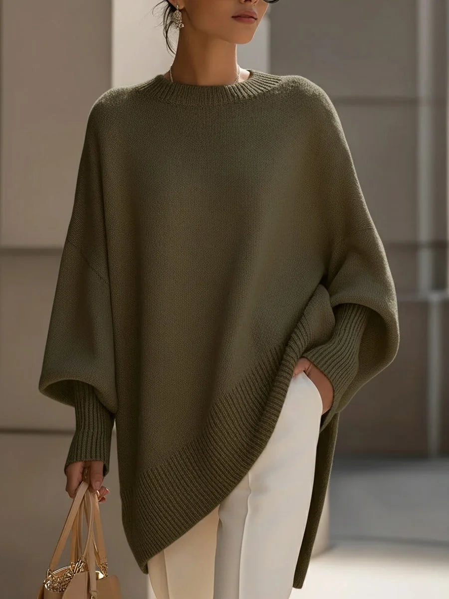 Oversized Poncho Trui Dames in Olijfgroen, productfoto