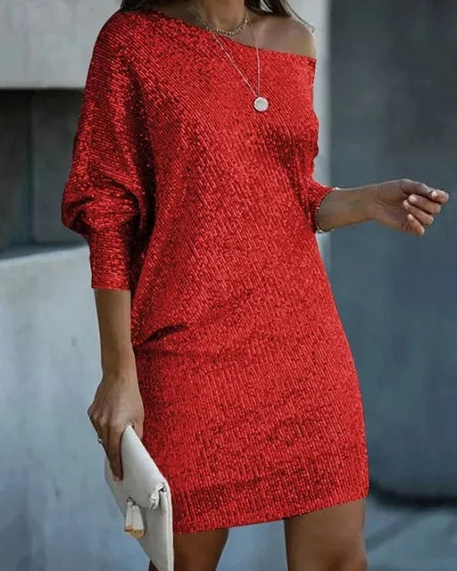Pailletten Jurk Dames Off-Shoulder in Rood, productfoto