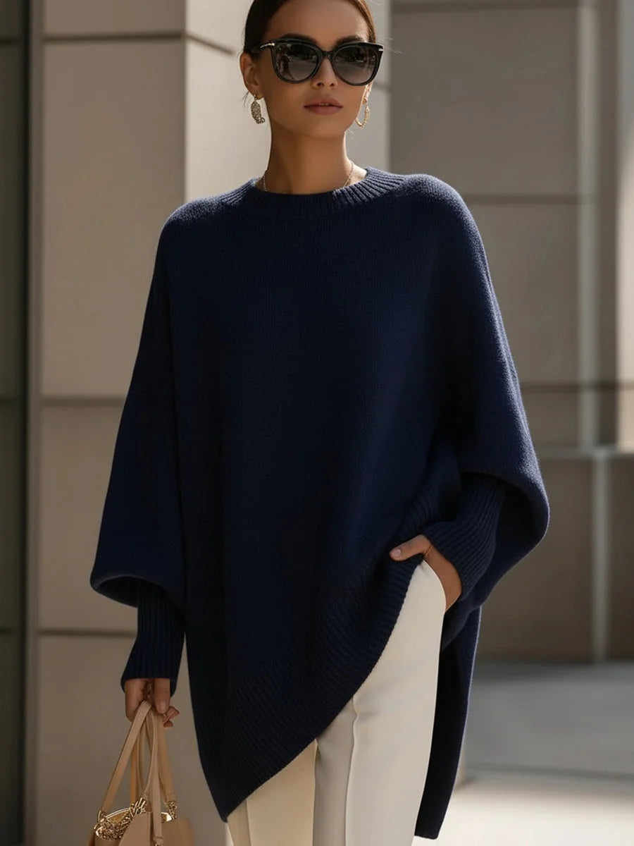 Oversized Poncho Trui Dames in Marineblauw, productfoto