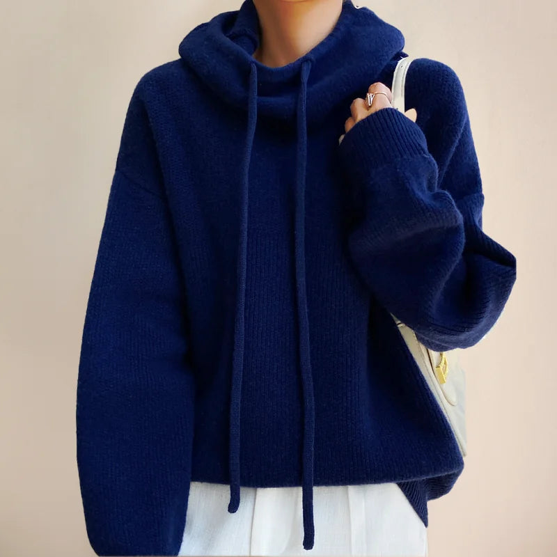 Gebreide Hoodie Dames in Blauw, productfoto