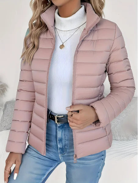 Korte Pufferjas Dames met Rits in Roze, productfoto