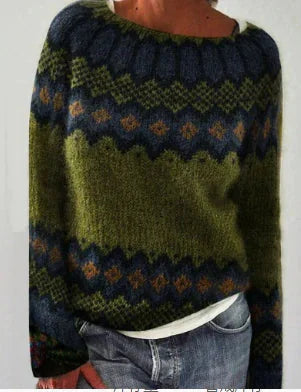 Noorse Trui Dames met Ronde Hals in Groen, productfoto