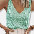Glitter Top Dames Mouwloos met V-Hals in Groen, productfoto