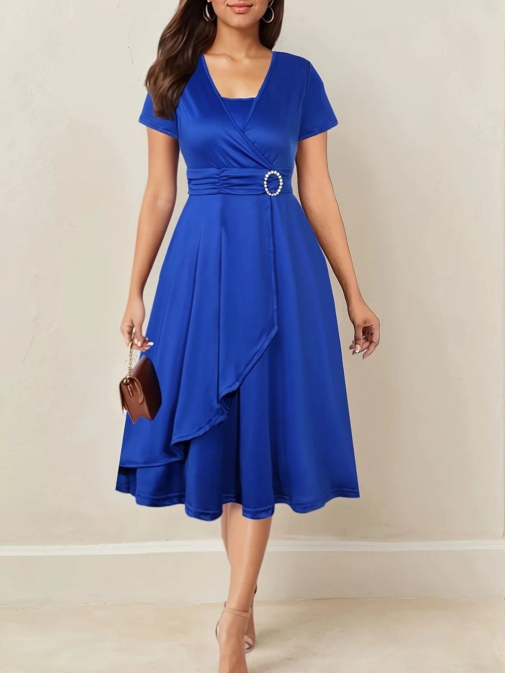 Kerstjurk Dames met Strass en V-Hals in Blauw, productfoto