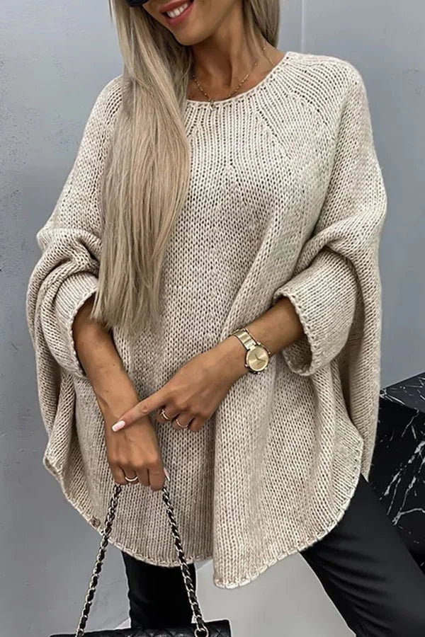 Oversized Kabeltrui Dames met Ronde Hals in Beige, productfoto
