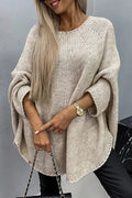 Oversized Kabeltrui Dames met Ronde Hals in Beige, productfoto