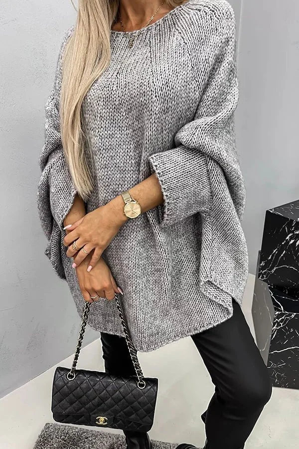 Oversized Kabeltrui Dames met Ronde Hals in Grijs, productfoto