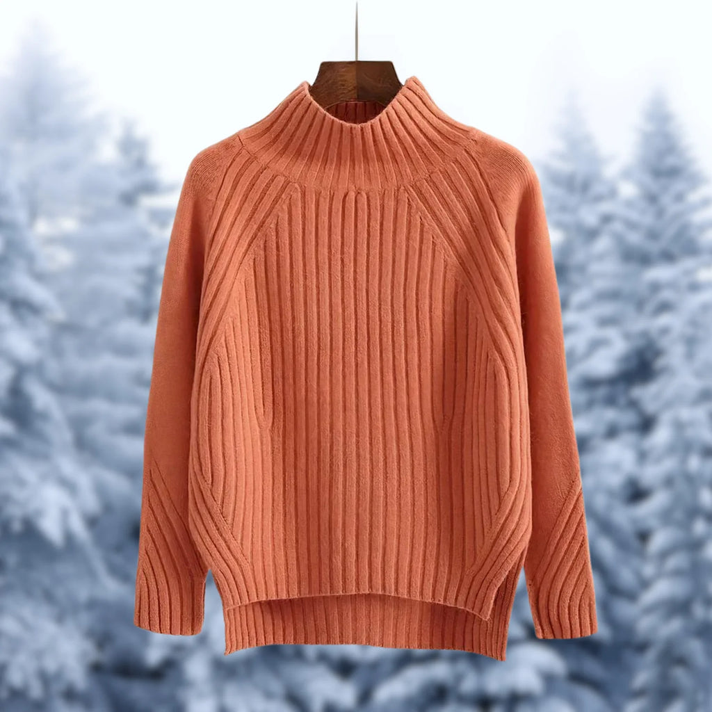 Geribde Trui Dames met Hoge Kraag in Oranje, productfoto