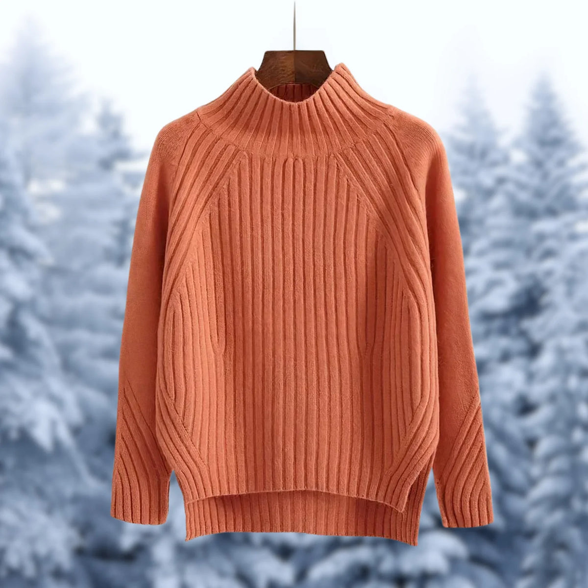 Geribde Trui Dames met Hoge Kraag in Oranje, productfoto