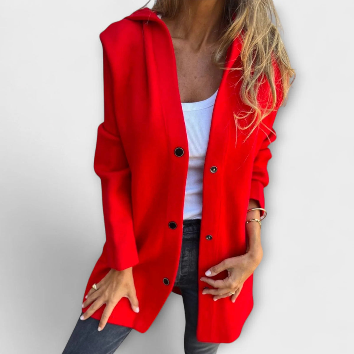 Klassieke Winterjas Dames met Capuchon in Rood, productfoto