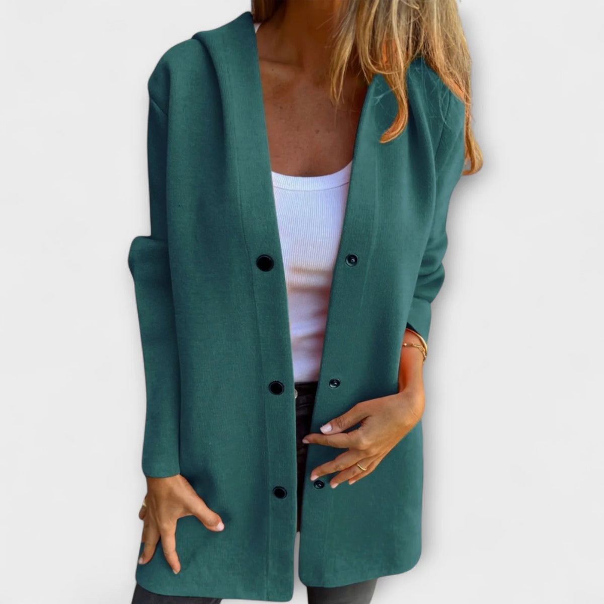 Klassieke Winterjas Dames met Capuchon in Groen, productfoto