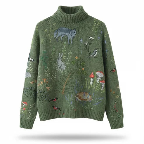 Coltrui Dames met Print in Groen, gedragen door model, vooraanzicht