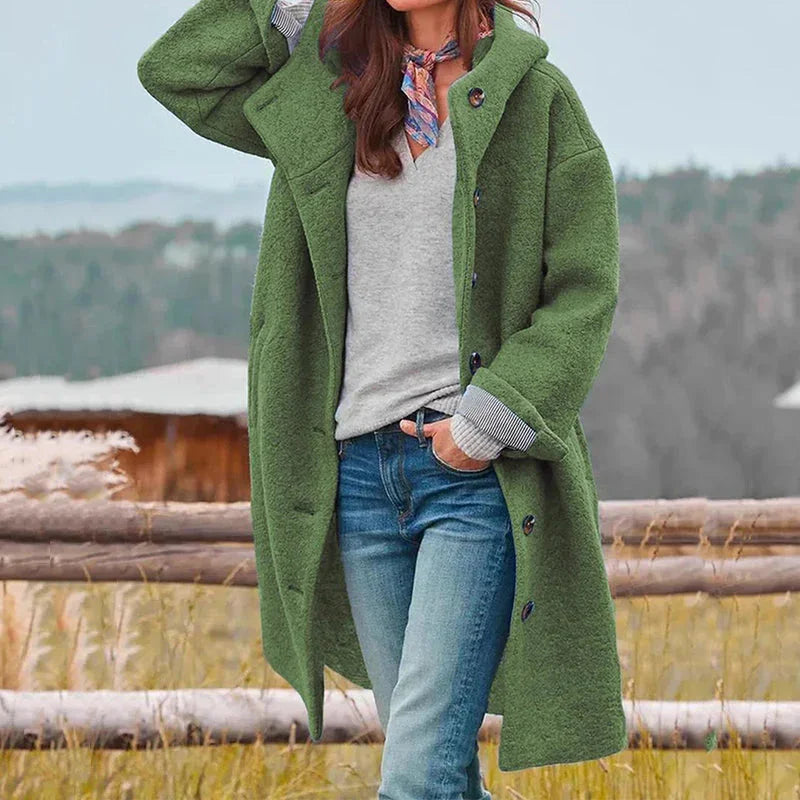 Dikke Winterjas Dames met Capuchon in Groen, productfoto
