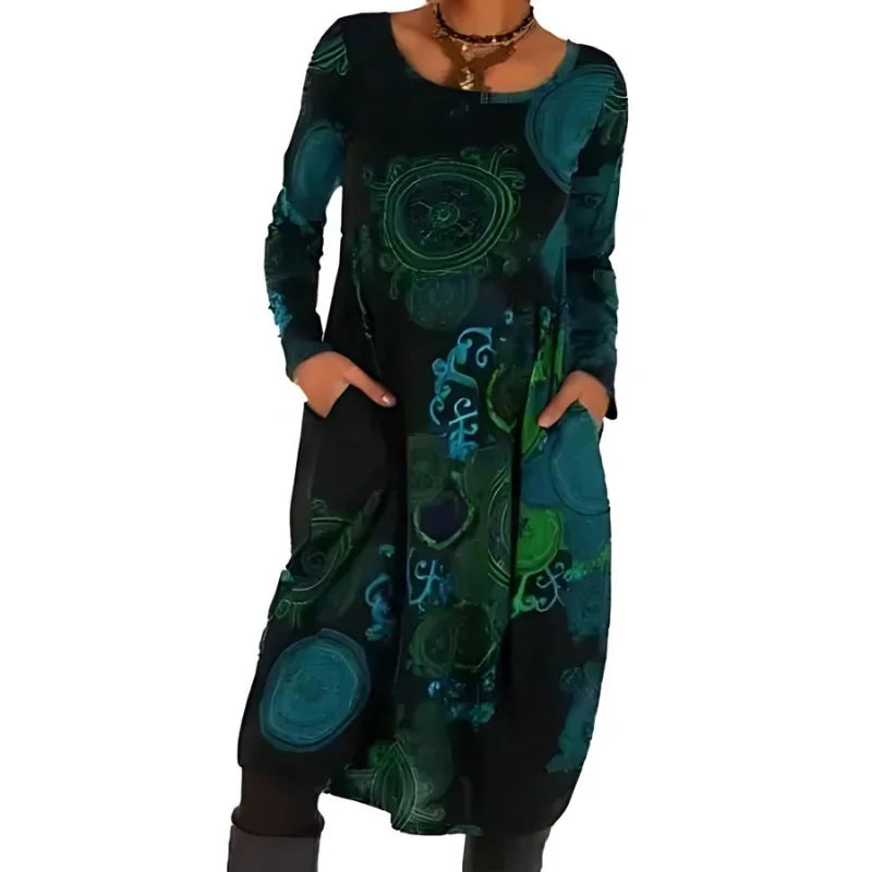 Winterjurk Dames met Lange Mouwen en Zakken in Blauw, productfoto