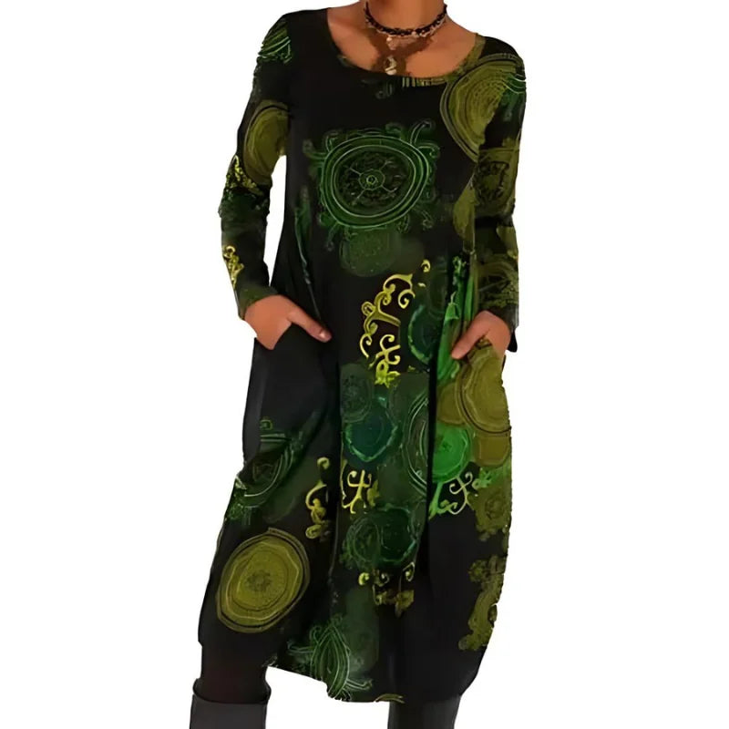 Winterjurk Dames met Lange Mouwen en Zakken in Groen, productfoto