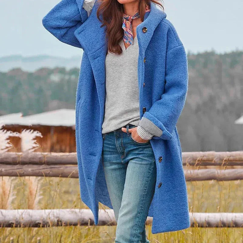 Dikke Winterjas Dames met Capuchon in Blauw, productfoto