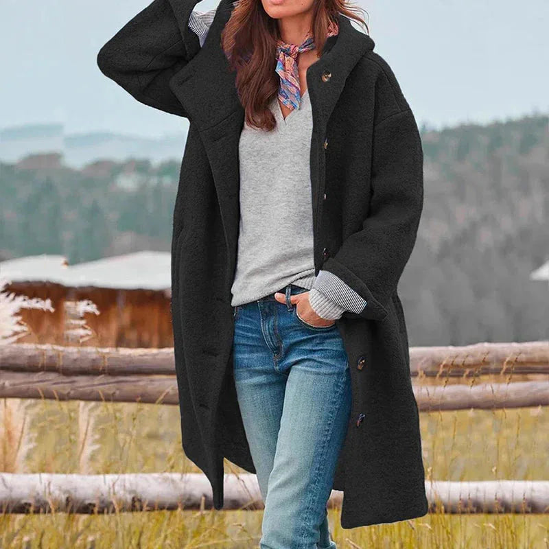 Dikke Winterjas Dames met Capuchon in Zwart, productfoto