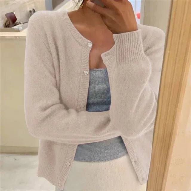 Gebreid Vest Dames met Knopen in Beige, productfoto