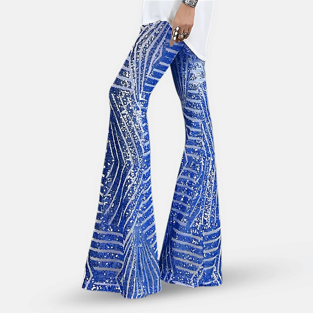 Glitter Broek Dames met Wijde Pijpen in Blauw, productfoto